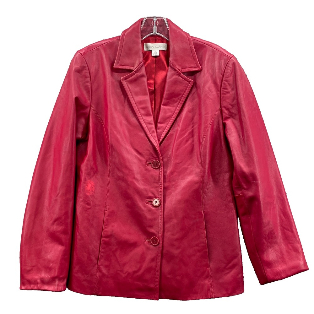 Casual Corner Red Leather Blazer Womens Med Academia 90's Chic Y2k Fall Corpcore